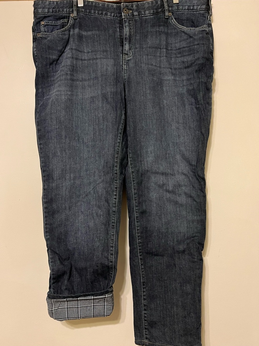 Eddie Bauer Women's Plus Size Dark Blue Boyfriend Flannel-Lined Jeans